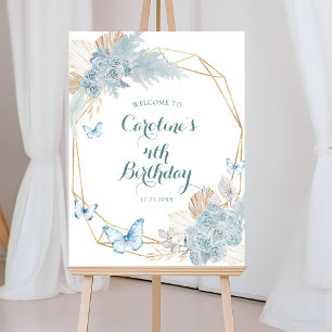 Boho Dusty Blue Flutter on over Butterfly Välkomme Poster