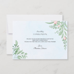 Boho Dusty Blue Greenery Heliga Communion Tack Kort