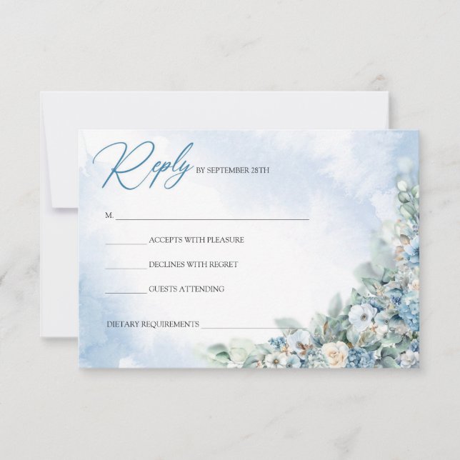 Boho dusty Blue hydrangea och vit ros OSA Kort (Framsida)