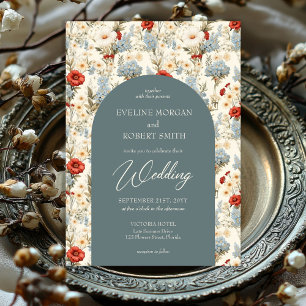 Boho dusty Blue och Terracotta vild Blommor Arch Inbjudningar