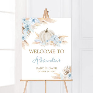 Boho Dusty Blue Pumpkin Baby Shower Välkommen Poster
