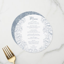 Boho Dusty Blue Romantic Botaniska rundan Bröllop Meny