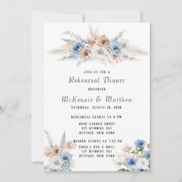 Boho Dusty Blue Rosa Peony Rehearsal Dinner Inbjudningar