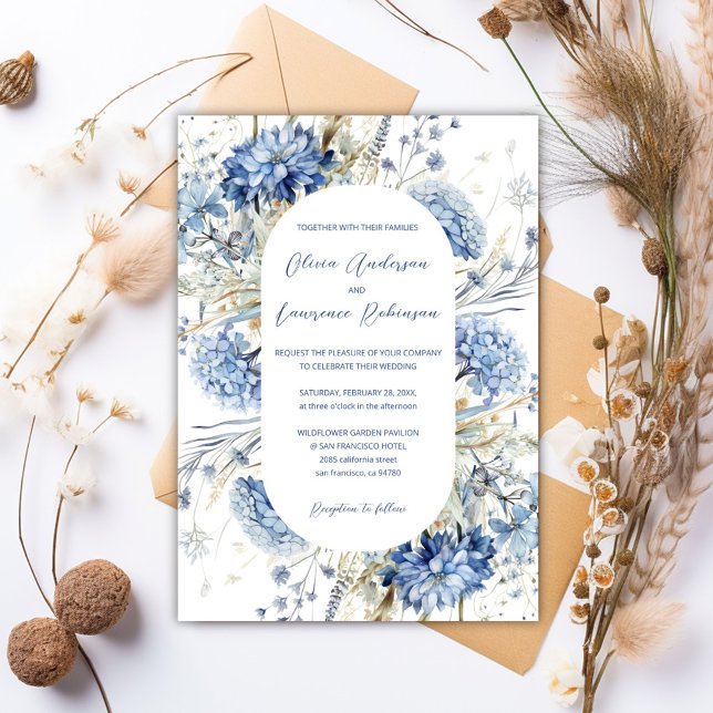 Boho Dusty Blue Sage Wildblommor QR Winter Wedding Inbjudningar (Boho Dusty Blue Sage Wildflowers QR Winter Wedding Invitation)