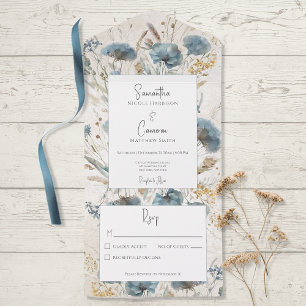 Boho Dusty Blue & Tan Blommigt Monogram nr. middag