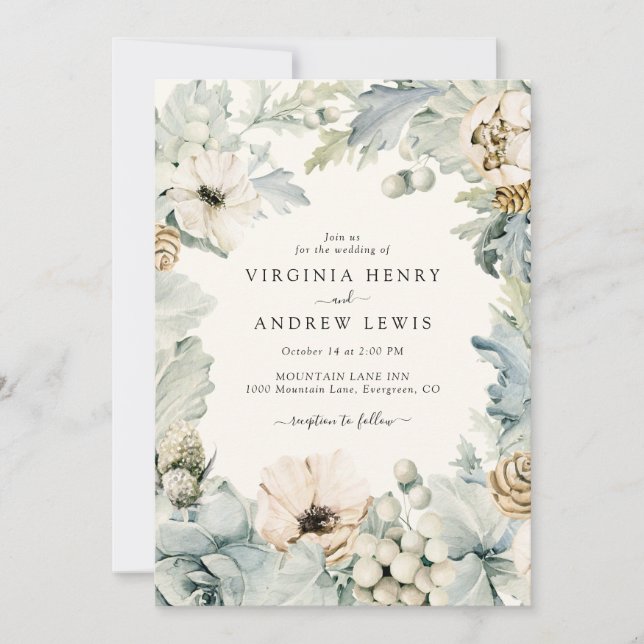 Boho Dusty Blue Wedding-inbjudan Inbjudningar (Framsida)