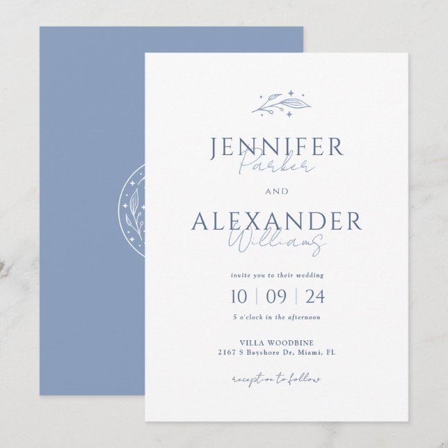Boho Dusty Blue Wedding-inbjudan Inbjudningar (Fram/baksida)