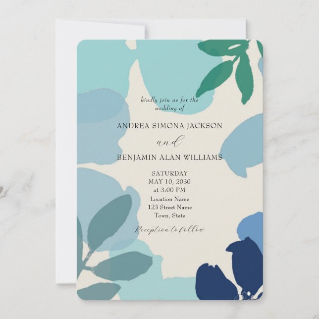 Boho Dusty Blue Wedding-inbjudan med QR-kod Inbjudningar (Framsida)
