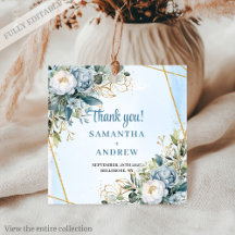 Boho Dusty Blue White Flowers Guld Tack Märkre