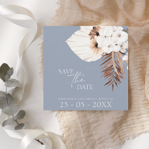 Boho Dusty Blue White Pampas Grass Bröllop Spara Datumet