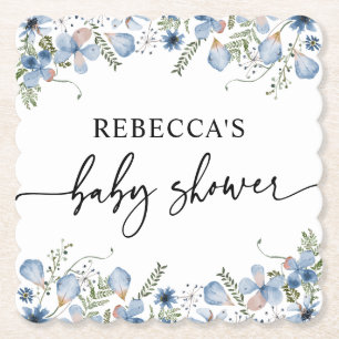 Boho Dusty Blue WildblomBaby Shower Underlägg Papper