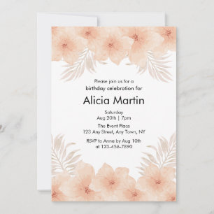 Boho Dusty Blush Blomma Palm Leaf Födelsedag Inbjudningar