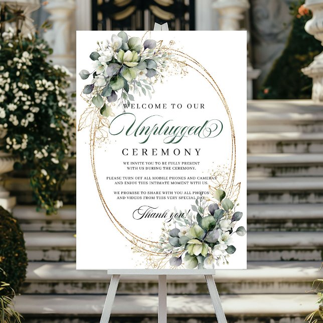 Boho Dusty Green Eucalyptus Unplugged Ceremony   Poster (Boho Dusty Green Eucalyptus Unplugged Ceremony Wedding Poster)