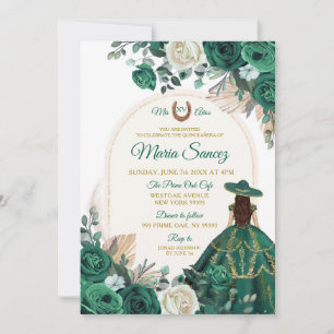 Boho Dusty Grönt Blommigt Mexican Girl Quinceañera Inbjudningar