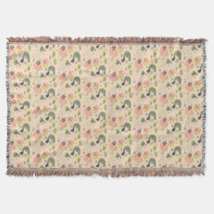 Boho dusty grönt sage grönt beige tropical  filt