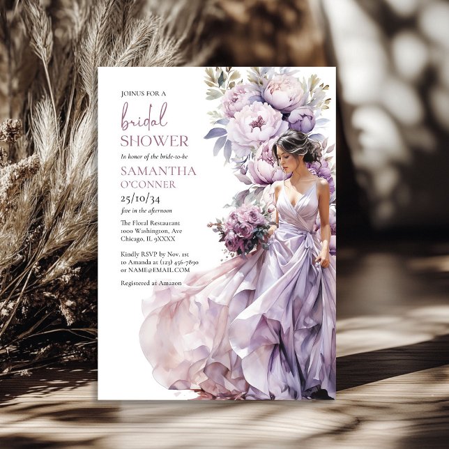 Boho dusty lila blommigt greenery möhippa inbjudningar (Boho dusty purple floral greenery bridal shower invitation)