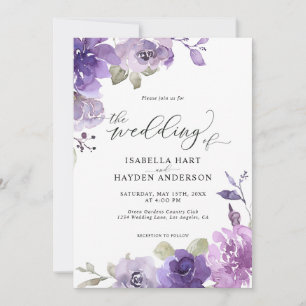 Boho Dusty Lila Mauve Lilac Blommigt Bröllop Inbjudningar