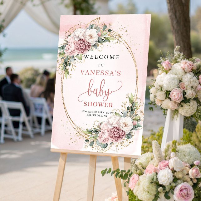 Boho Dusty Pink Floral Baby Shower Welcome Sign Poster (Boho Dusty Pink Floral Baby Shower Welcome Sign)