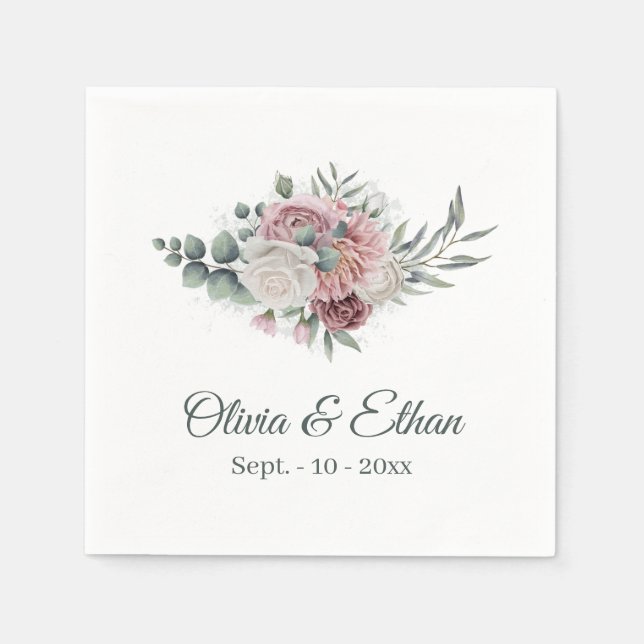 Boho Dusty Ro Blommigt Bouquet Pappersservett (Framsidan)
