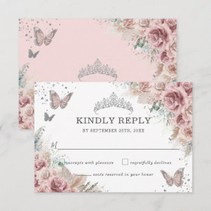 Boho  Dusty Ro Blommigt Pampas Quinceañera OSA Kort