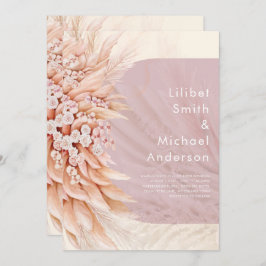 BOHO Dusty Ro Coral PAMPAS GRASS Bröllop Inbjudningar
