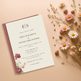 Boho Dusty Ro Monogrammed Contemporary Bröllop Inbjudningar