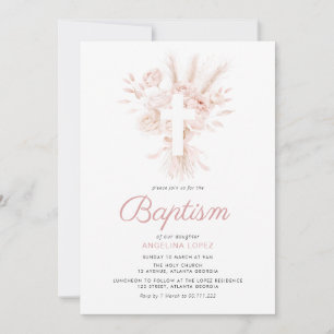 boho dusty ro pampas blommigt baptism inbjudningar