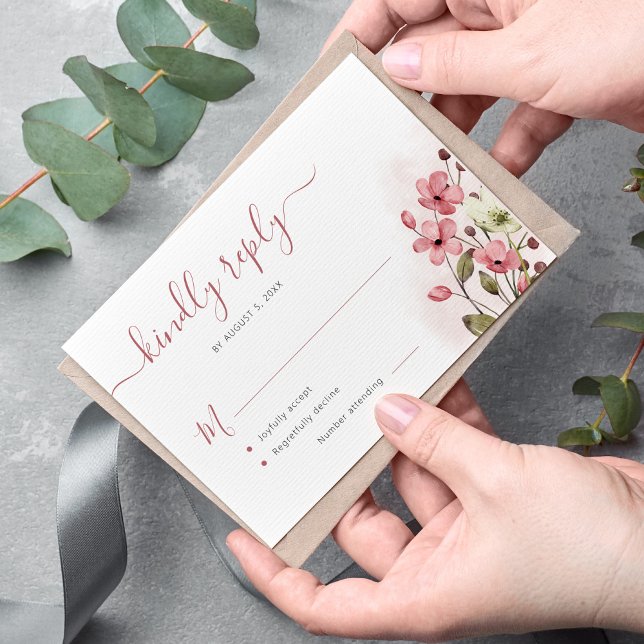 Boho dusty ro vattenfärgen blommigt bröllop OSA kort (Skapare uppladdad)
