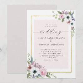 Boho Dusty Rosa Anemone Ro Blommigt Ram Bröllop Inbjudningar