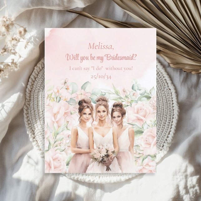 Boho dusty rosa Blommigt Eucalyptus guld Bridesmai Inbjudningar (Boho dusty pink Floral Eucalyptus gold Bridesmaid Invitation)