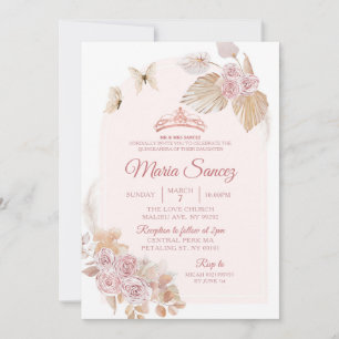 Boho Dusty Rosa Blommigt Mexican Quinceañera Inbjudningar