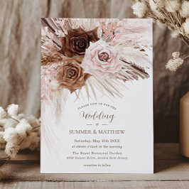 Boho Dusty Rosa Brown Blommigt Pampas Grass Bröllo Inbjudningar