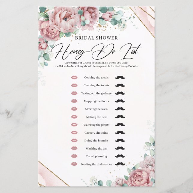 Boho dusty rosa eucalyptus guld Honung-Do List (Framsida)