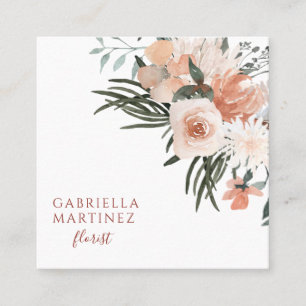 Boho Dusty Rosa Grönt Blommigt Florist Affärskort Fyrkantigt Visitkort