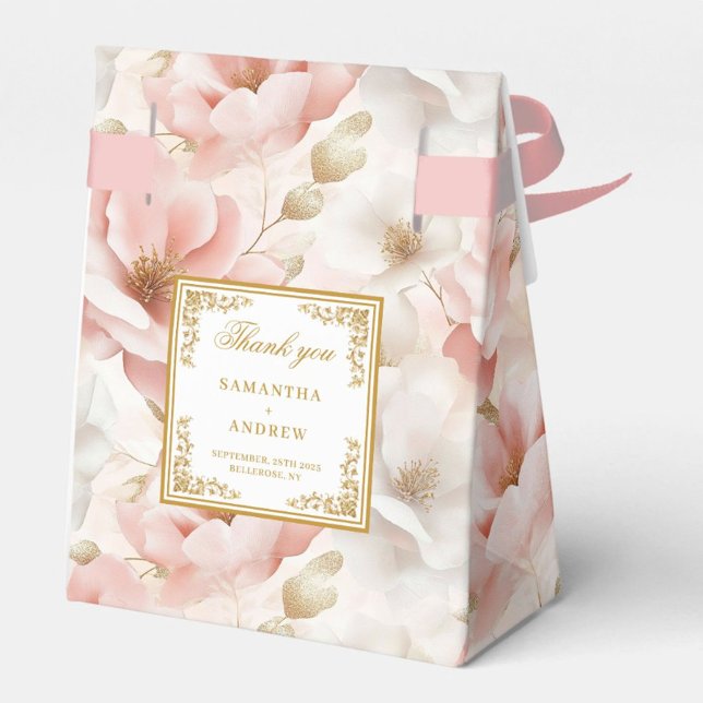 Boho Dusty Rosa Guld Blommigt Wedor Favor Box Presentaskar (Boho Dusty Pink Gold Floral Wedding Favor Box)