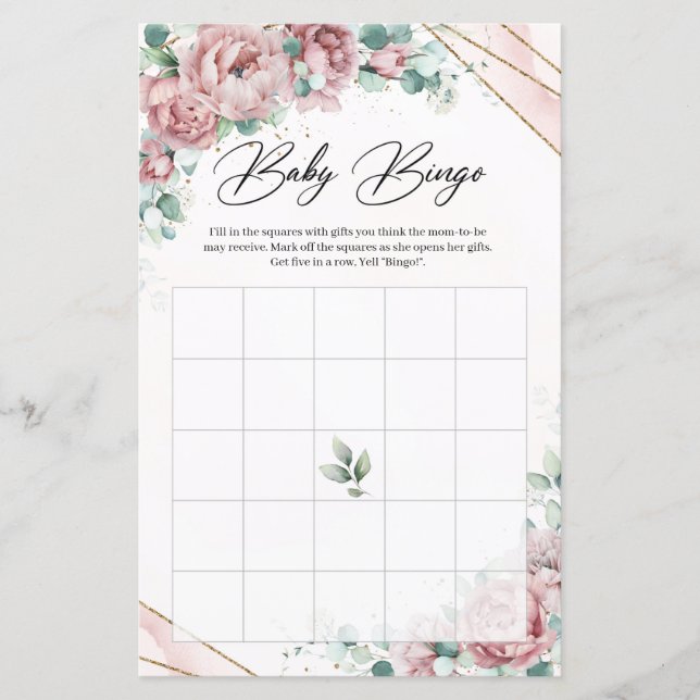 Boho dusty rosa peonies eucalyptus baby Bingo (Framsida)