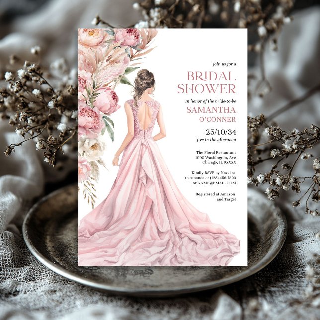 Boho dusty rosa peonies pampas gräs eucalyptus inbjudningar (Boho dusty pink peonies pampas grass eucalyptus invitation)