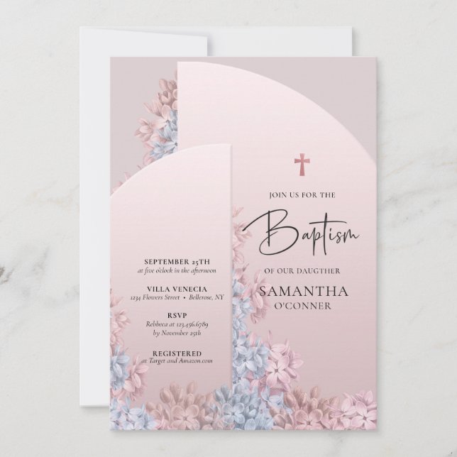 Boho dusty rosa  ro-guld-baptism inbjudningar (Framsida)