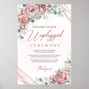 Boho dusty rosa ros eucalyptus ej pluggad ceremoni poster