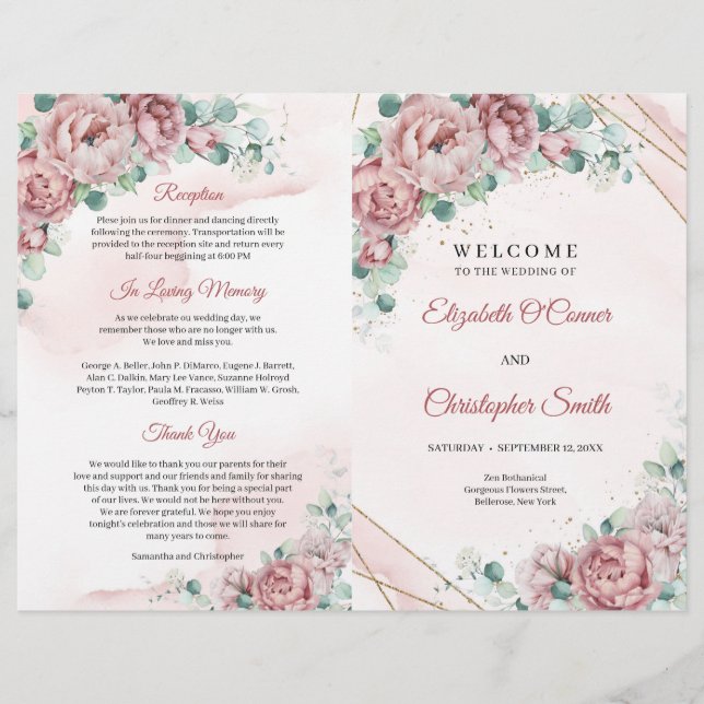 Boho dusty rosa ros eucalyptus guld vikt (Framsida)