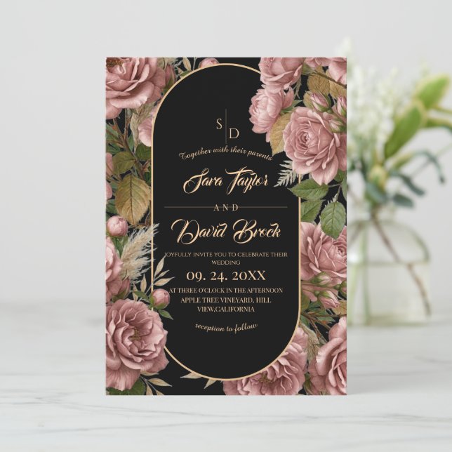 Boho Dusty⎮Rosor Bröllop Inbjudningar (Stående Fram)