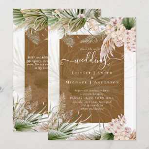 BOHO Earth Färg Pampas Grass Bröllop Inbjudningar