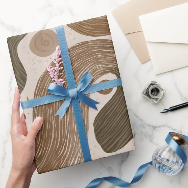 Boho Earth Olivbrun Organisk Abstrakt Mönster Presentpapper (Gifting)