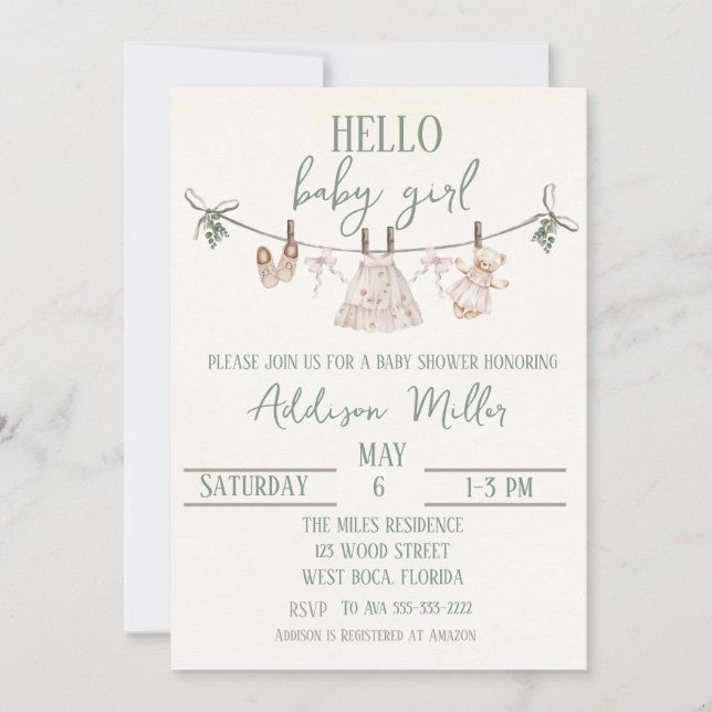 Boho Earth Rosa Girl Baby Shower-inbjudan Inbjudningar (Framsida)