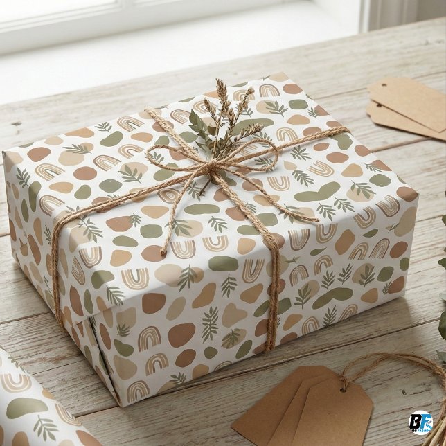 Boho Earth Tone Abstract Shapes & Botanical Rainbo Presentpapper (Skapare uppladdad)