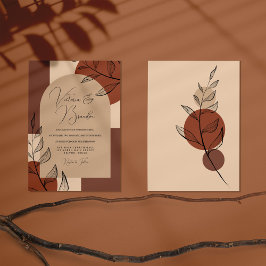 Boho Earth Tone Arch Foliage Terracotta Bröllop Inbjudningar