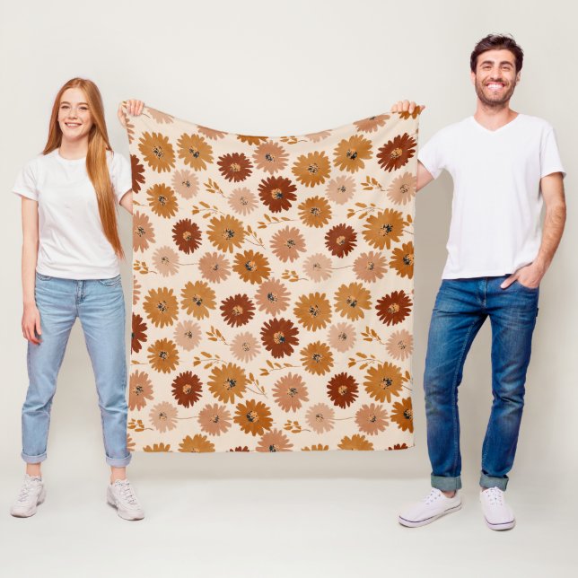 Boho Earth Tone Daisy Tan Floral Pattern Fleecefilt (På plats)