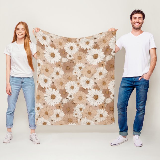 Boho Earth Tone Daisy Tan Floral Pattern Fleecefilt (På plats)