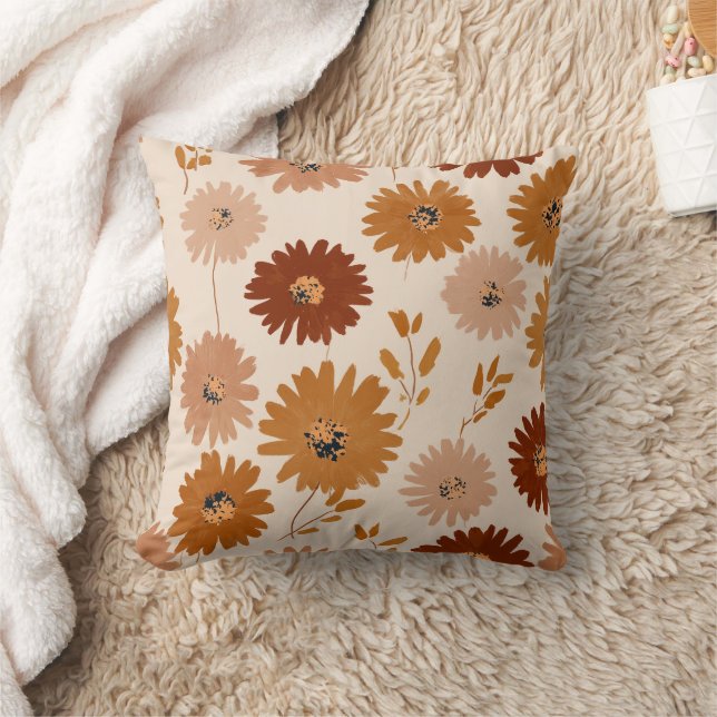 Boho Earth Tone Daisy Tan Floral Pattern Kudde (Filt)