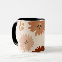 Boho Earth Tone Daisy Tan Floral Pattern Mugg